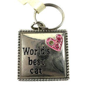 Ganz Silver Tone Collar Charm Pendant Square "World's Best Cat"